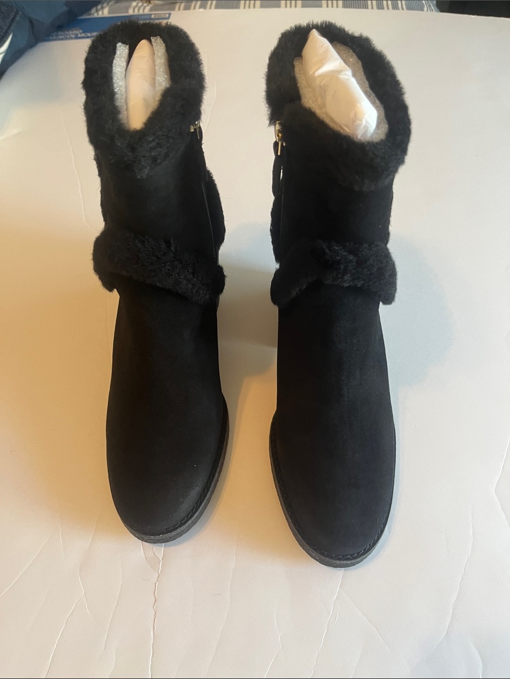 Talbots Black Suede Fur-Trim Winter Ankle Boots size 7